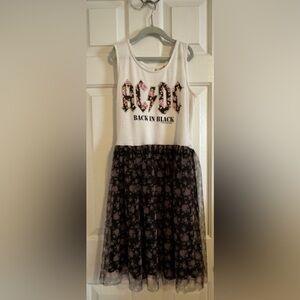 Kids Casual Dress with Black and White Floral Design